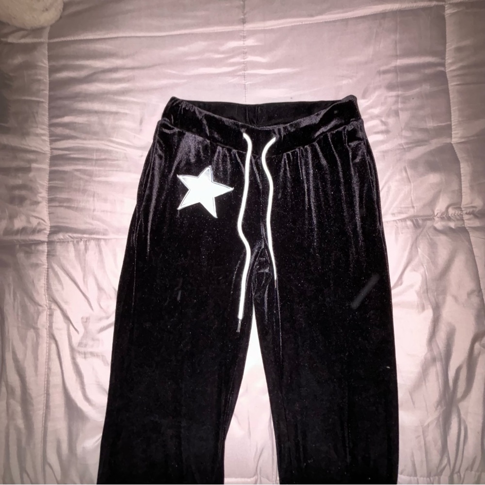 velvet black star flare pants